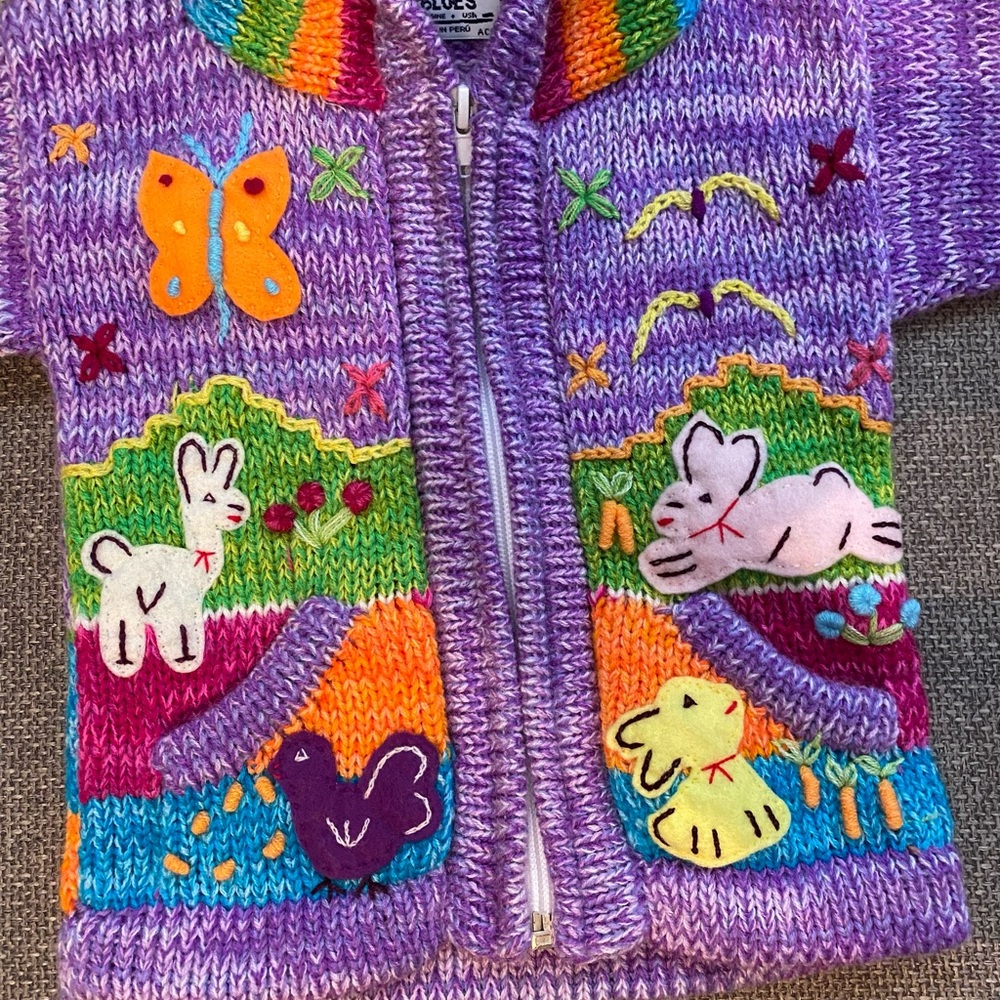 Mexicali Blues Zip Cardigan Sweater Baby Farm Animals Easter Bunnies Lamb Chick